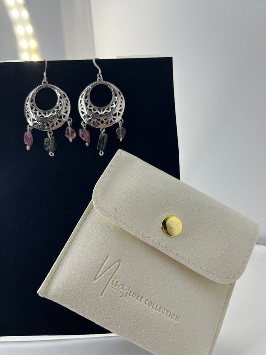 Tourmaline - Sparkle Luxury Handcrafted Sterling Silver Semi-Precious Circular Earrings