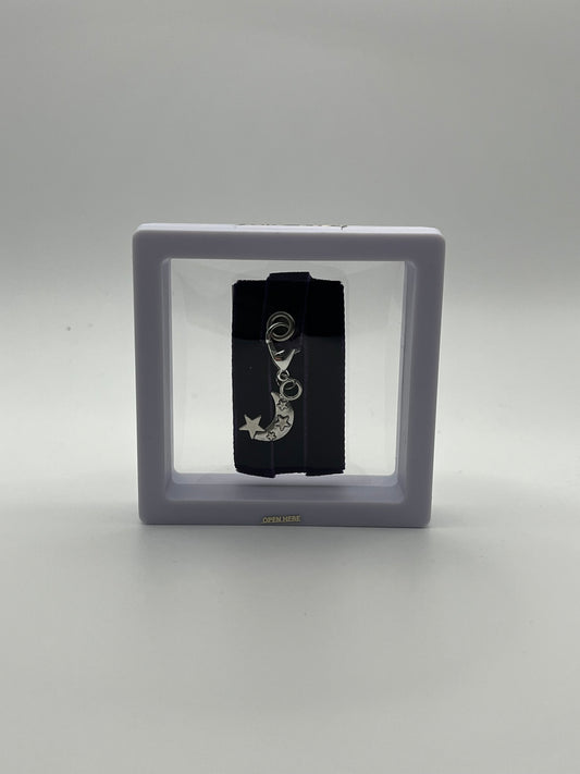 GOODNIGHT – Purple Velvet Reusable Adhesive Bookmark with a Charm (Stars and Moon) in a Mini Gift Box