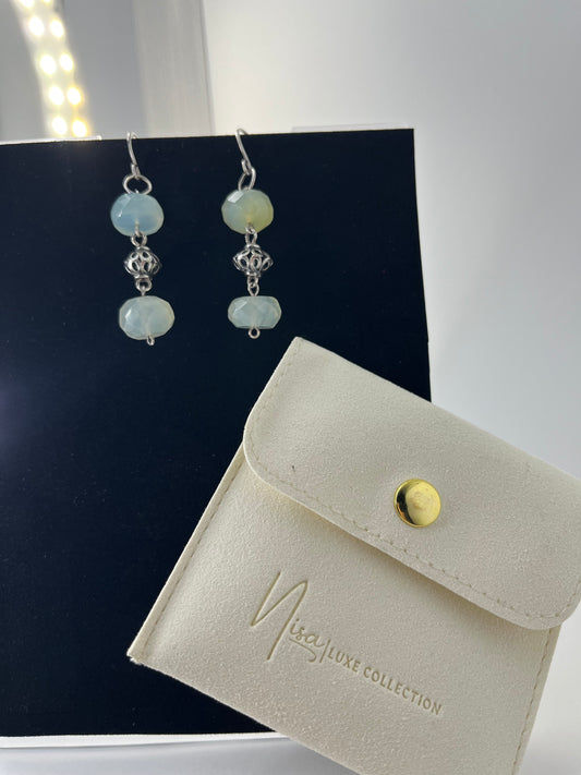 Chalcedony – Round Blueish-Green Delight Luxury Handcrafted Sterling Silver Semi-Precious Earrings