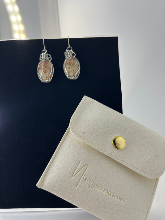 Crazy Lace Agate – Light Brown Grace Luxury Handcrafted Sterling Silver Semi-Precious Tear Drop Earrings