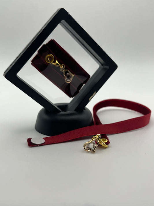 LOVED – Red Velvet Reusable Adhesive Bookmark with a Charm (Gold Heart with Gem) in a Mini Gift Box