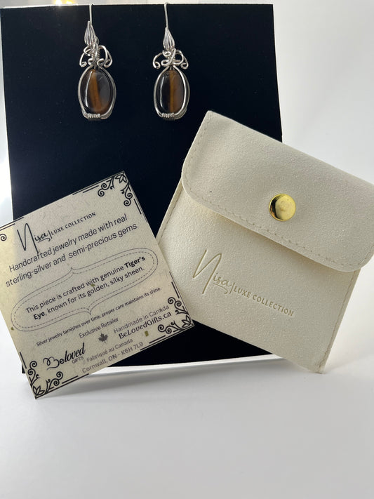 Tiger’s Eyes - Brown Glint Luxury Handcrafted Sterling Silver Semi-Precious Tear Drop Earrings
