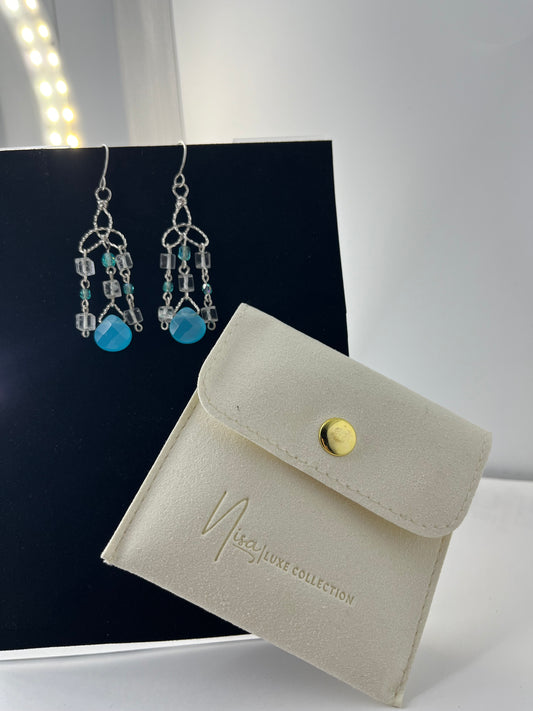 Quartz - Blue Eyes Luxury Handcrafted Sterling Silver Semi-Precious Blue Dangling Earrings