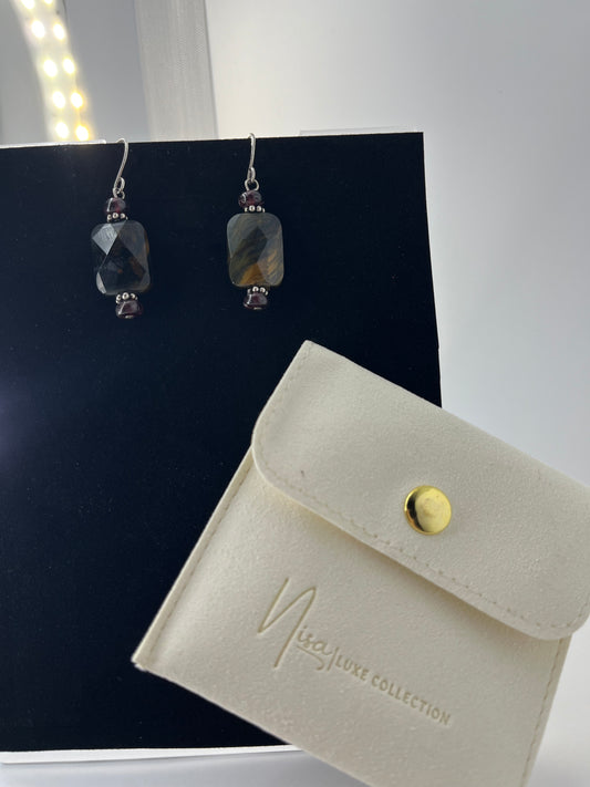 Tiger’s Eyes – Rectangle Striped Brown Luxury Handcrafted Sterling Silver Semi-Precious Earrings
