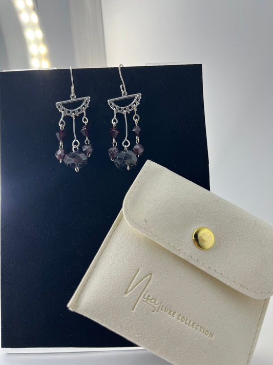 Garnet - Red Hues Luxury Handcrafted Sterling Silver Semi-Precious Dangling Earrings