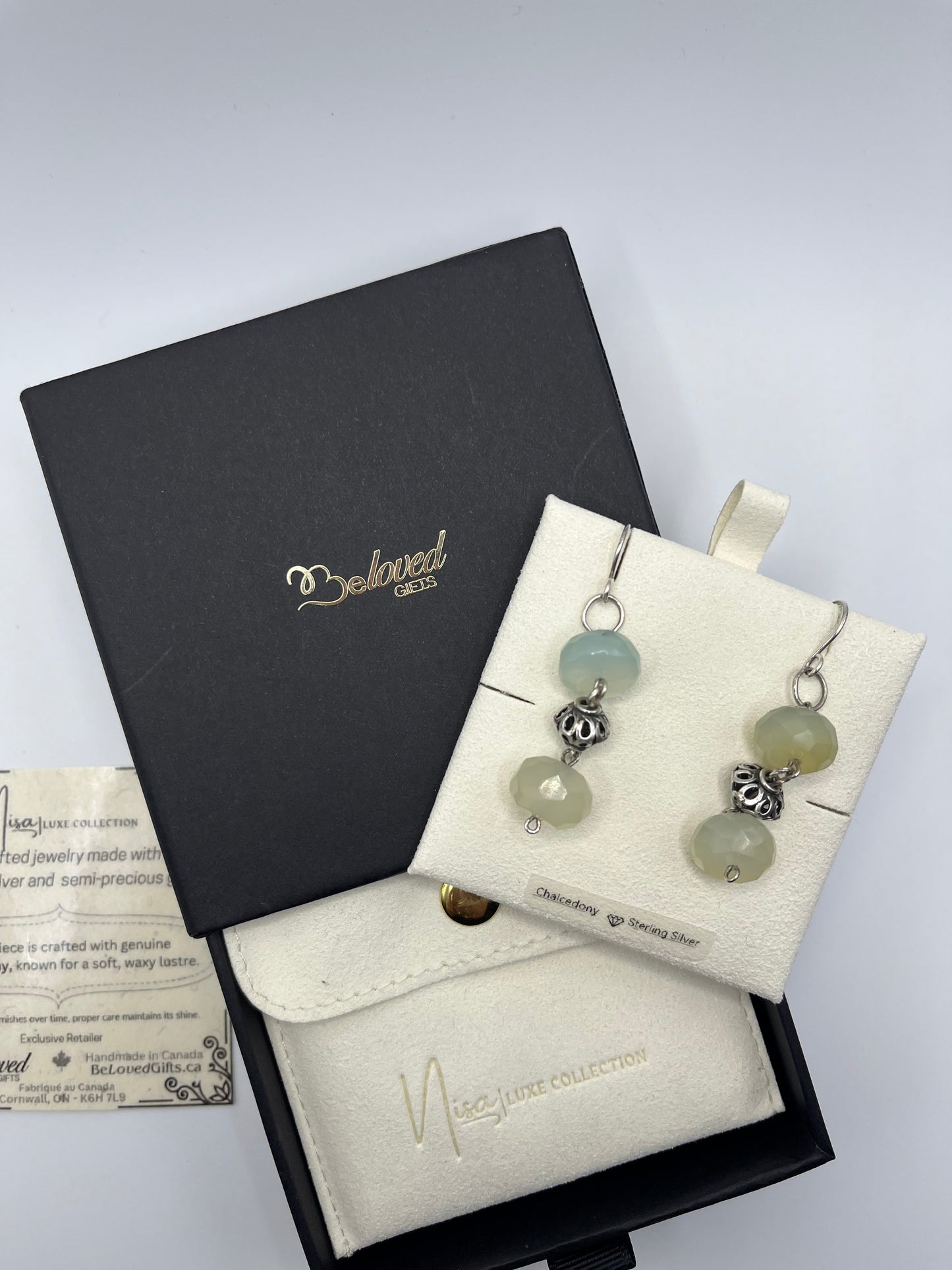 Chalcedony – Round Blueish-Green Delight Luxury Handcrafted Sterling Silver Semi-Precious Earrings