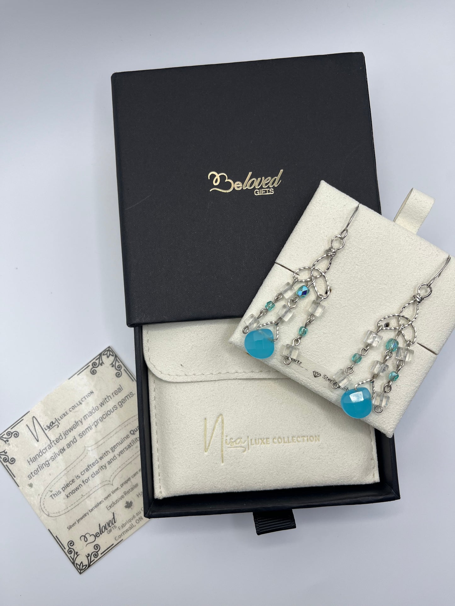 Quartz - Blue Eyes Luxury Handcrafted Sterling Silver Semi-Precious Blue Dangling Earrings