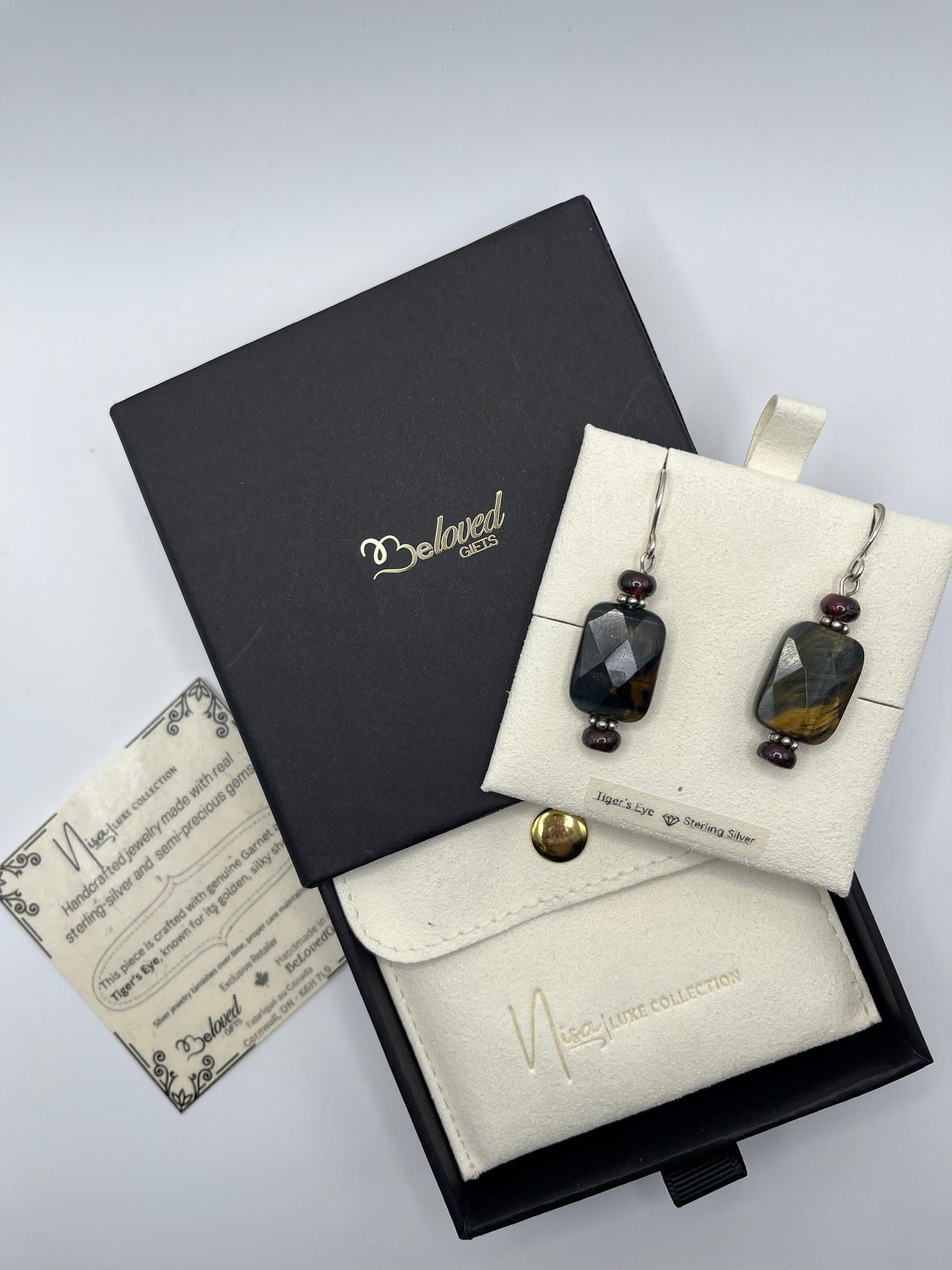 Tiger’s Eyes – Rectangle Striped Brown Luxury Handcrafted Sterling Silver Semi-Precious Earrings