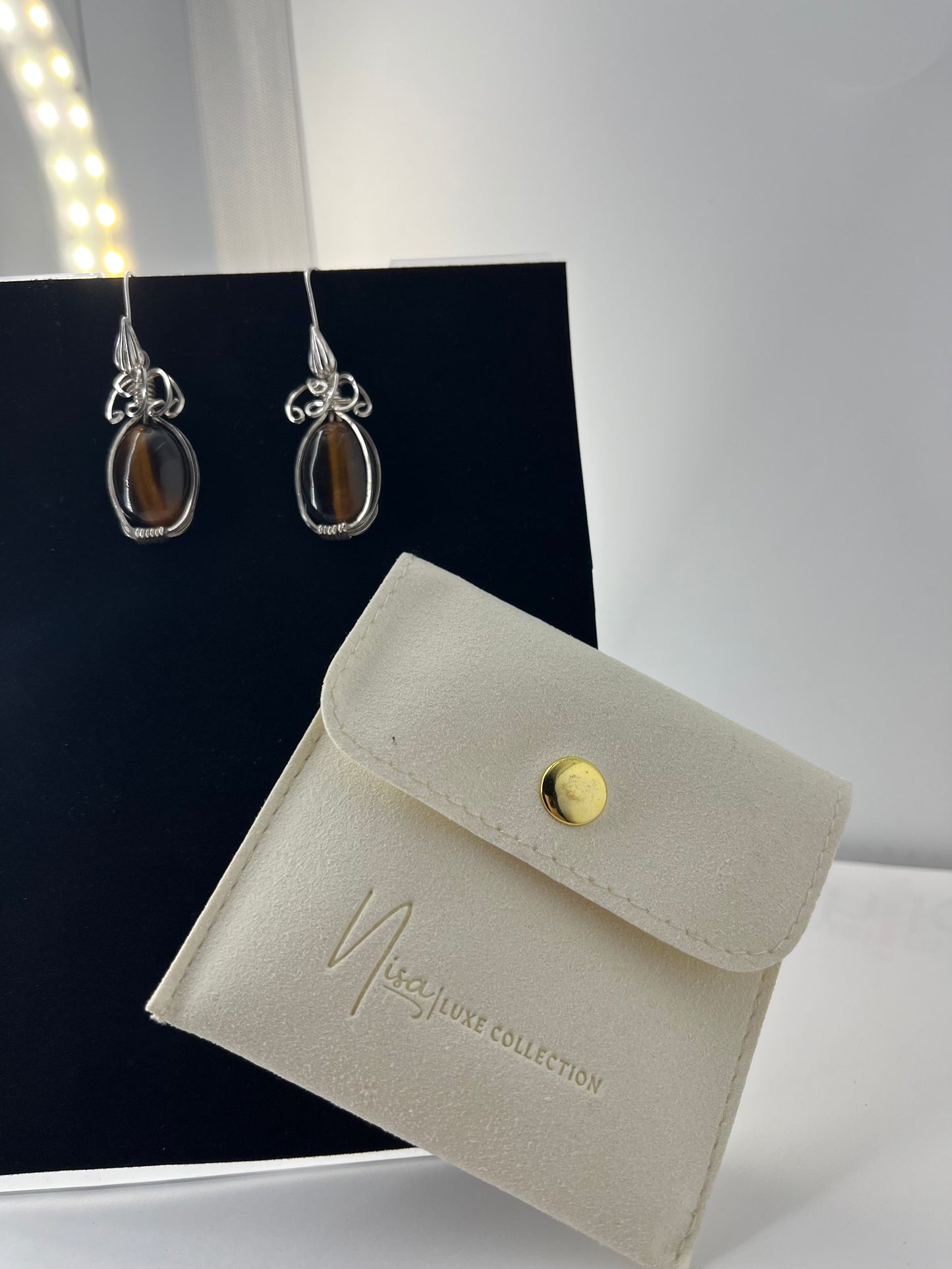 Tiger’s Eyes - Brown Glint Luxury Handcrafted Sterling Silver Semi-Precious Tear Drop Earrings