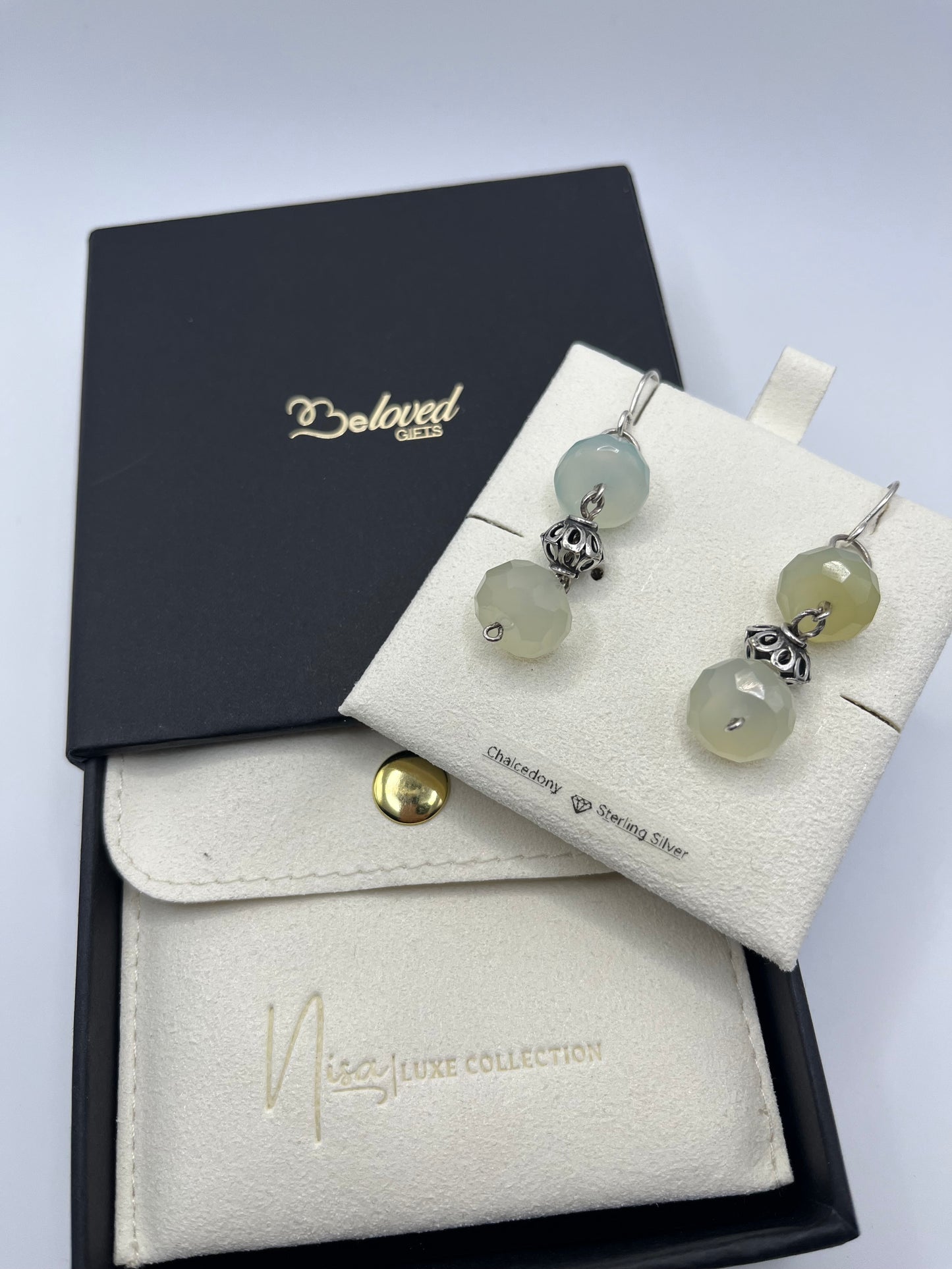 Chalcedony – Round Blueish-Green Delight Luxury Handcrafted Sterling Silver Semi-Precious Earrings