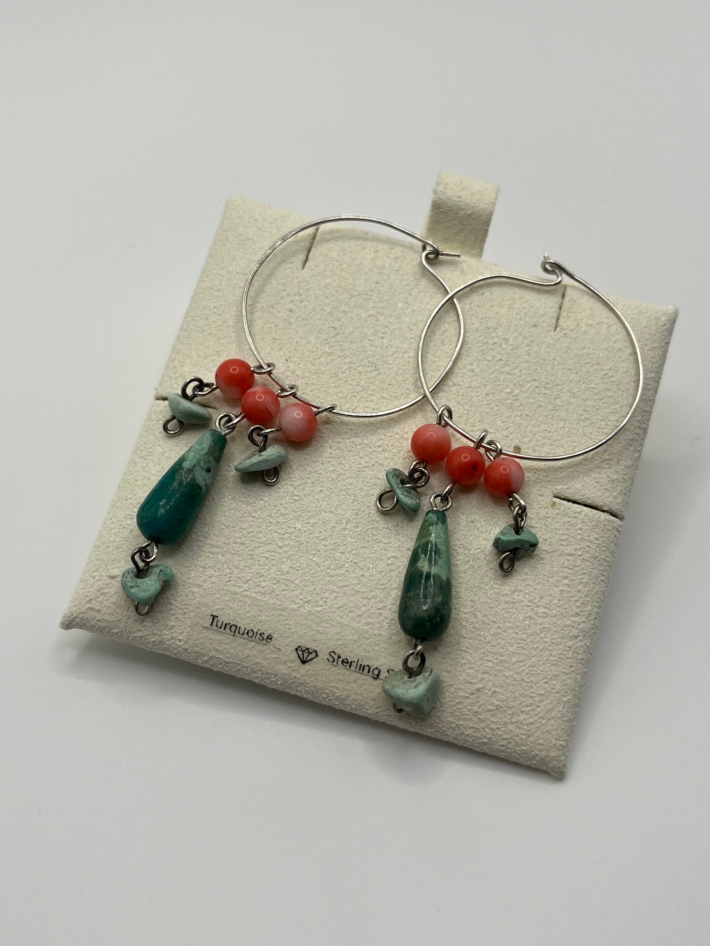 Turquoise – Raindrop Coral Sprinkle Luxury Handcrafted Sterling Silver Semi-Precious Hoop Earrings