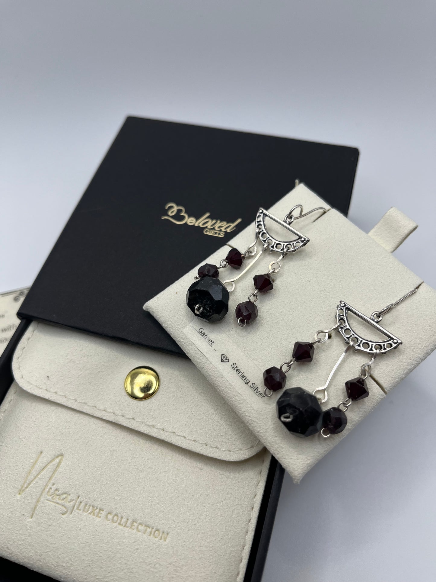 Garnet - Red Hues Luxury Handcrafted Sterling Silver Semi-Precious Dangling Earrings