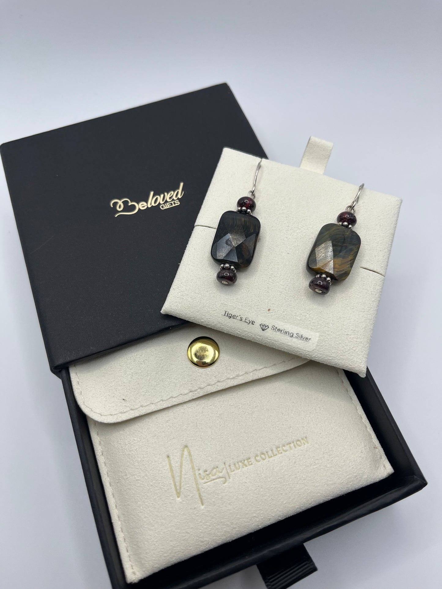 Tiger’s Eyes – Rectangle Striped Brown Luxury Handcrafted Sterling Silver Semi-Precious Earrings