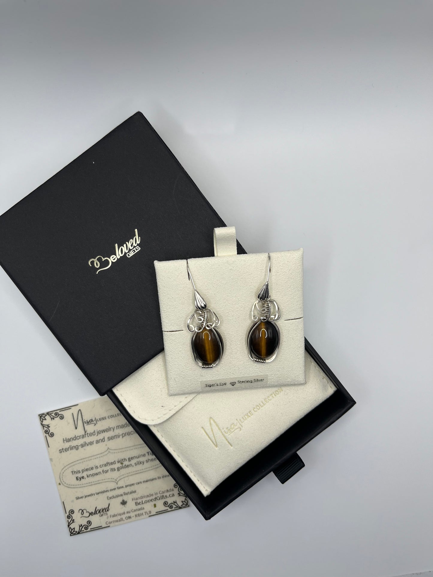 Tiger’s Eyes - Brown Glint Luxury Handcrafted Sterling Silver Semi-Precious Tear Drop Earrings