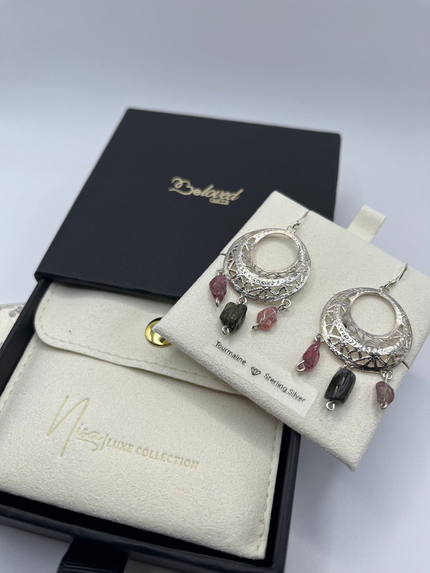 Tourmaline - Sparkle Luxury Handcrafted Sterling Silver Semi-Precious Circular Earrings