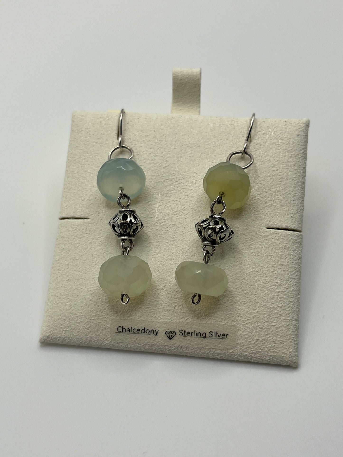 Chalcedony – Round Blueish-Green Delight Luxury Handcrafted Sterling Silver Semi-Precious Earrings