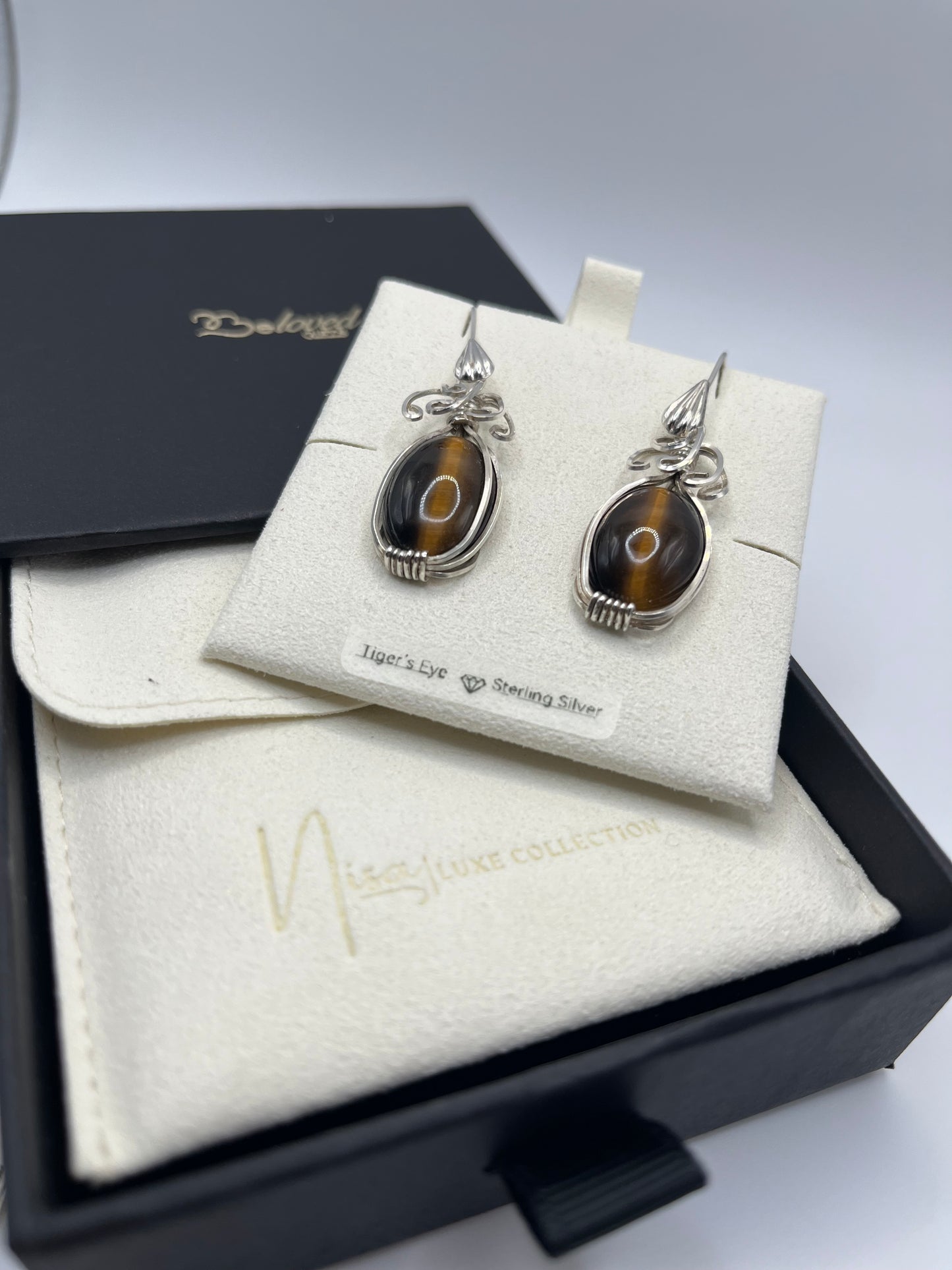 Tiger’s Eyes - Brown Glint Luxury Handcrafted Sterling Silver Semi-Precious Tear Drop Earrings