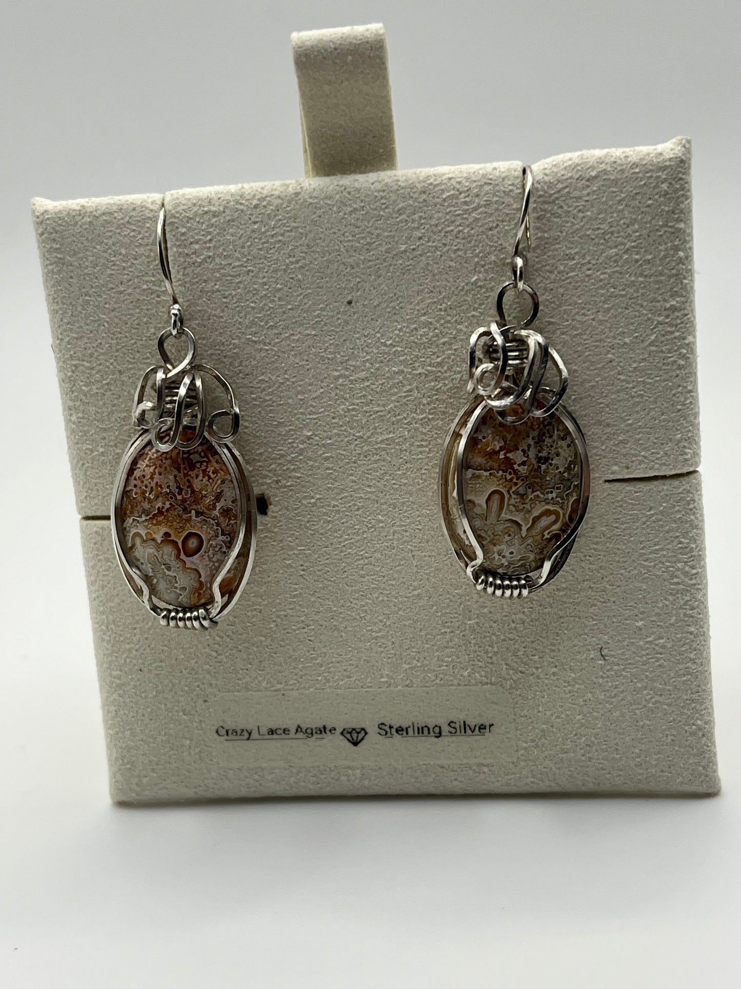 Crazy Lace Agate – Light Brown Grace Luxury Handcrafted Sterling Silver Semi-Precious Tear Drop Earrings