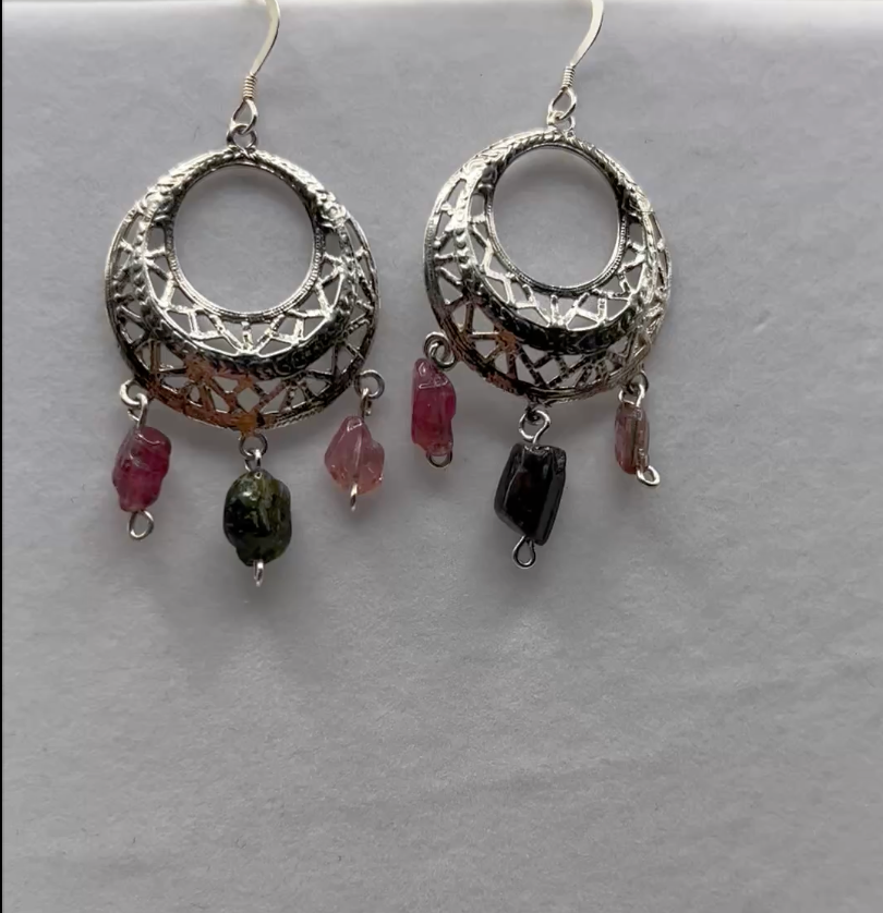Tourmaline - Sparkle Luxury Handcrafted Sterling Silver Semi-Precious Circular Earrings