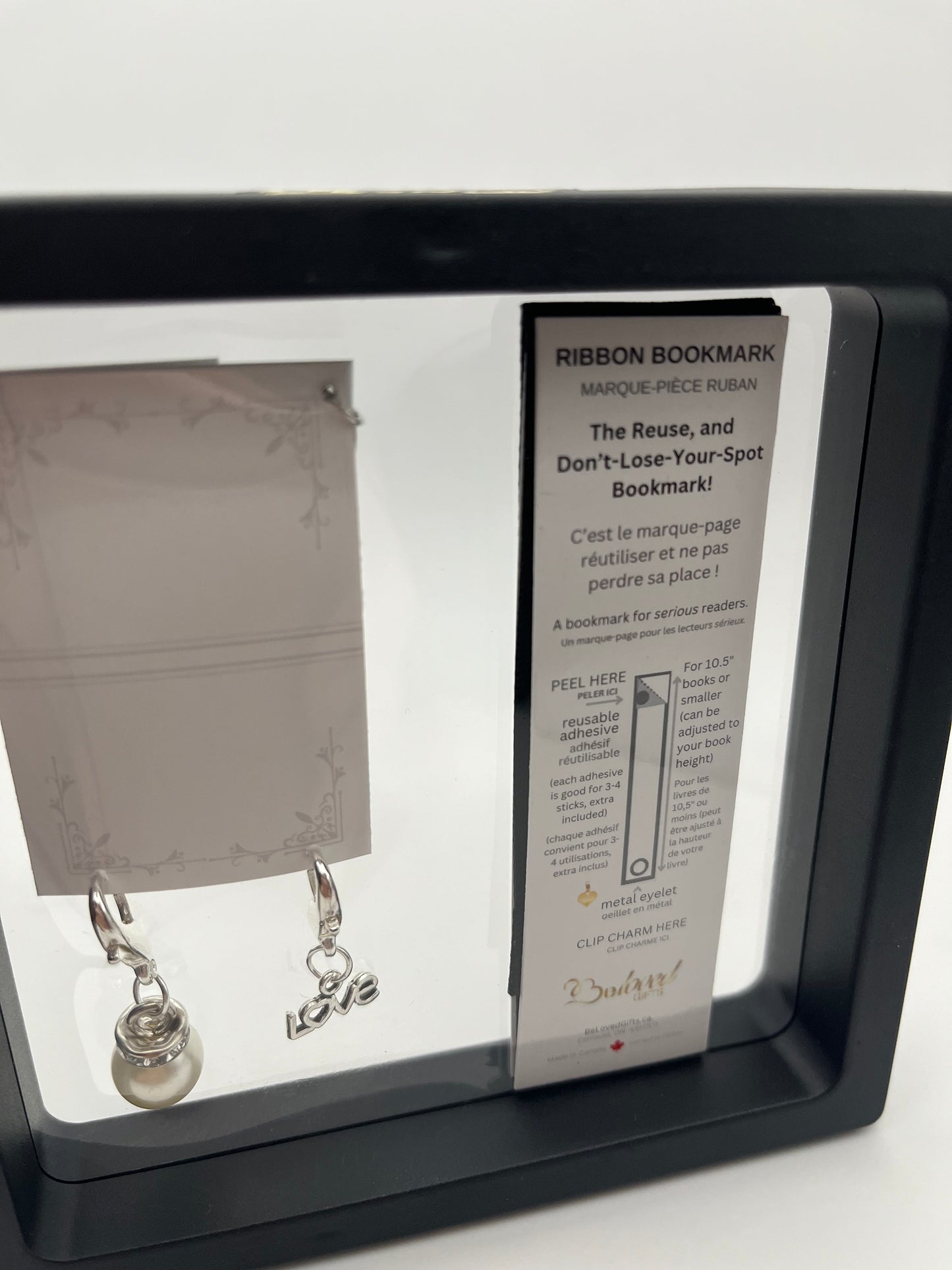 "Good Things Come to Those Who Read" – Black Satin Reusable Adhesive Book-It™ Bookmark with Two Charms in Gift Box + Hidden Scratch Gift Message