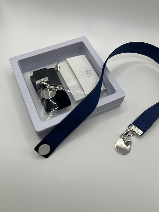 Navy Blue Velvet Reusable Adhesive Bookmark with دعاء Hand stamped on Circle Charm and Rhinestone in Gift Box + Hidden Scratch Gift Message