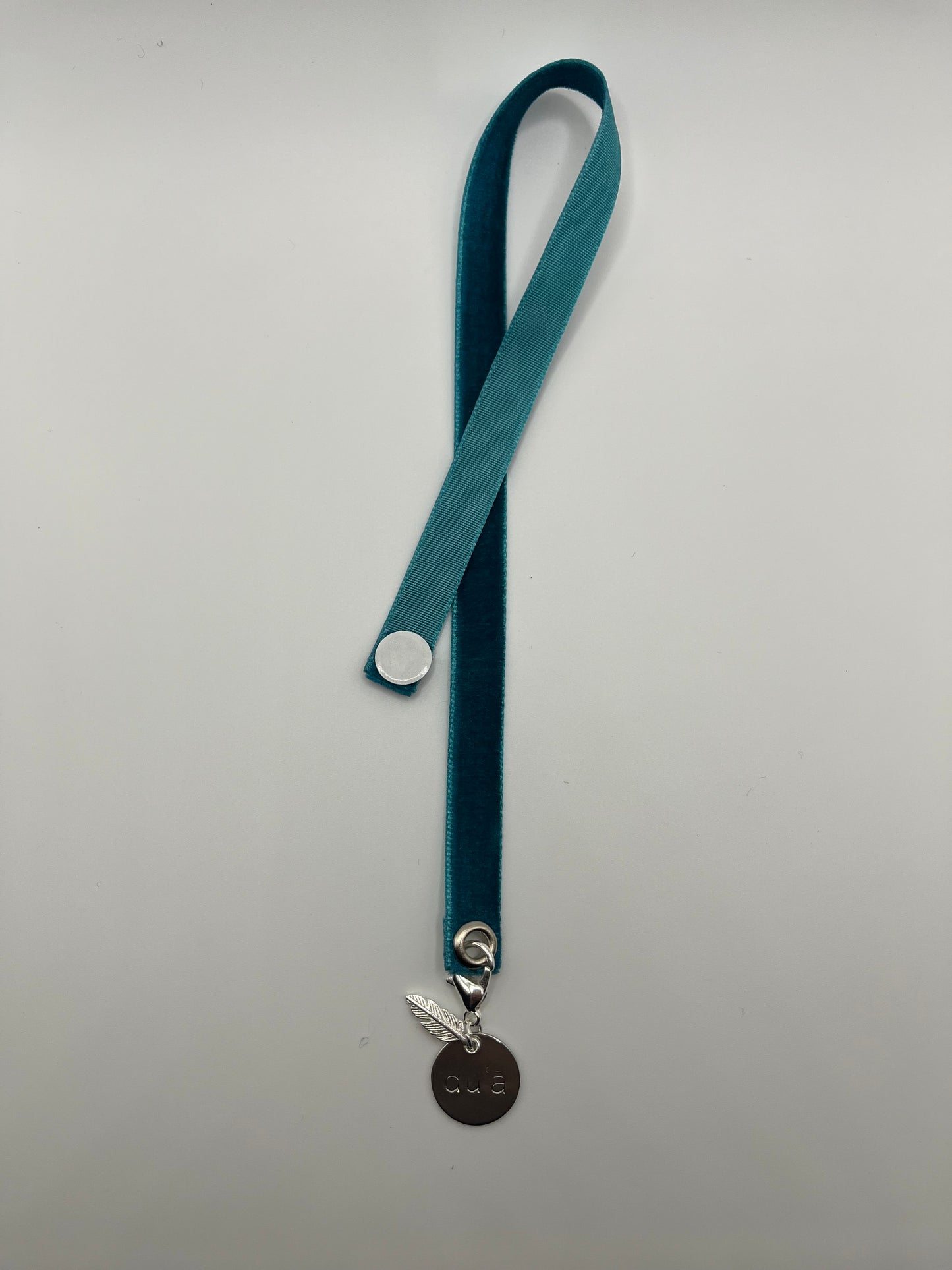 Turquoise Velvet Reusable Adhesive Book-It™ Bookmark with DU’A Hand Stamped on Stainless Steel Circle Charm and Leaf Charm in Gift Box + Hidden Scratch Gift Message