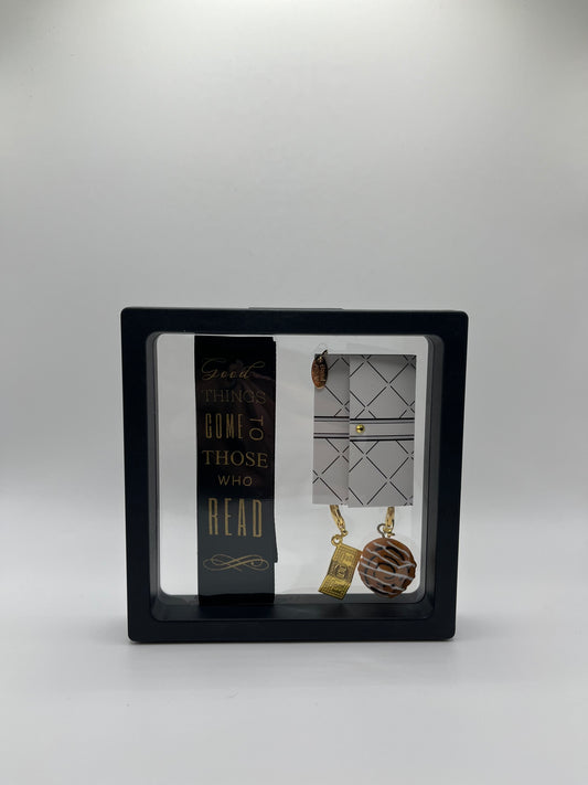 "Good Things Come to Those Who Read" – Black Satin Reusable Adhesive Book-It™ Bookmark with Two Charms in Gift Box + Hidden Scratch Gift Message