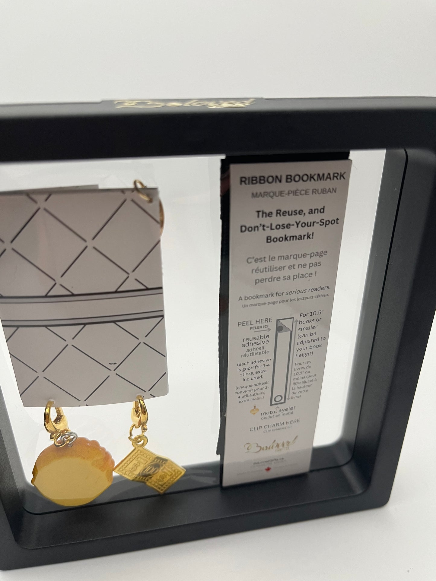 "Good Things Come to Those Who Read" – Black Satin Reusable Adhesive Book-It™ Bookmark with Two Charms in Gift Box + Hidden Scratch Gift Message