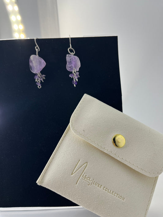 Amethyst - Purple Shimmer Luxury Handcrafted Sterling Silver Semi-Precious Dangling Earrings